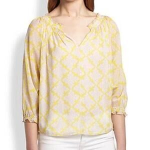 Diane Von Furstenberg Bryn Silk Printed Peasant Blouse